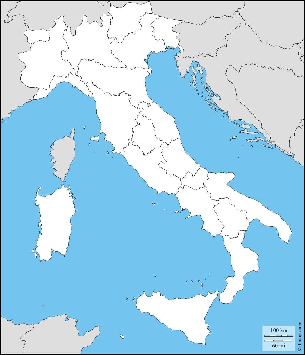 blanco kaart van Italië met regio ' s