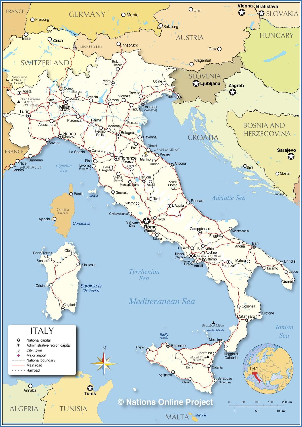kaart van Italië kapitaal