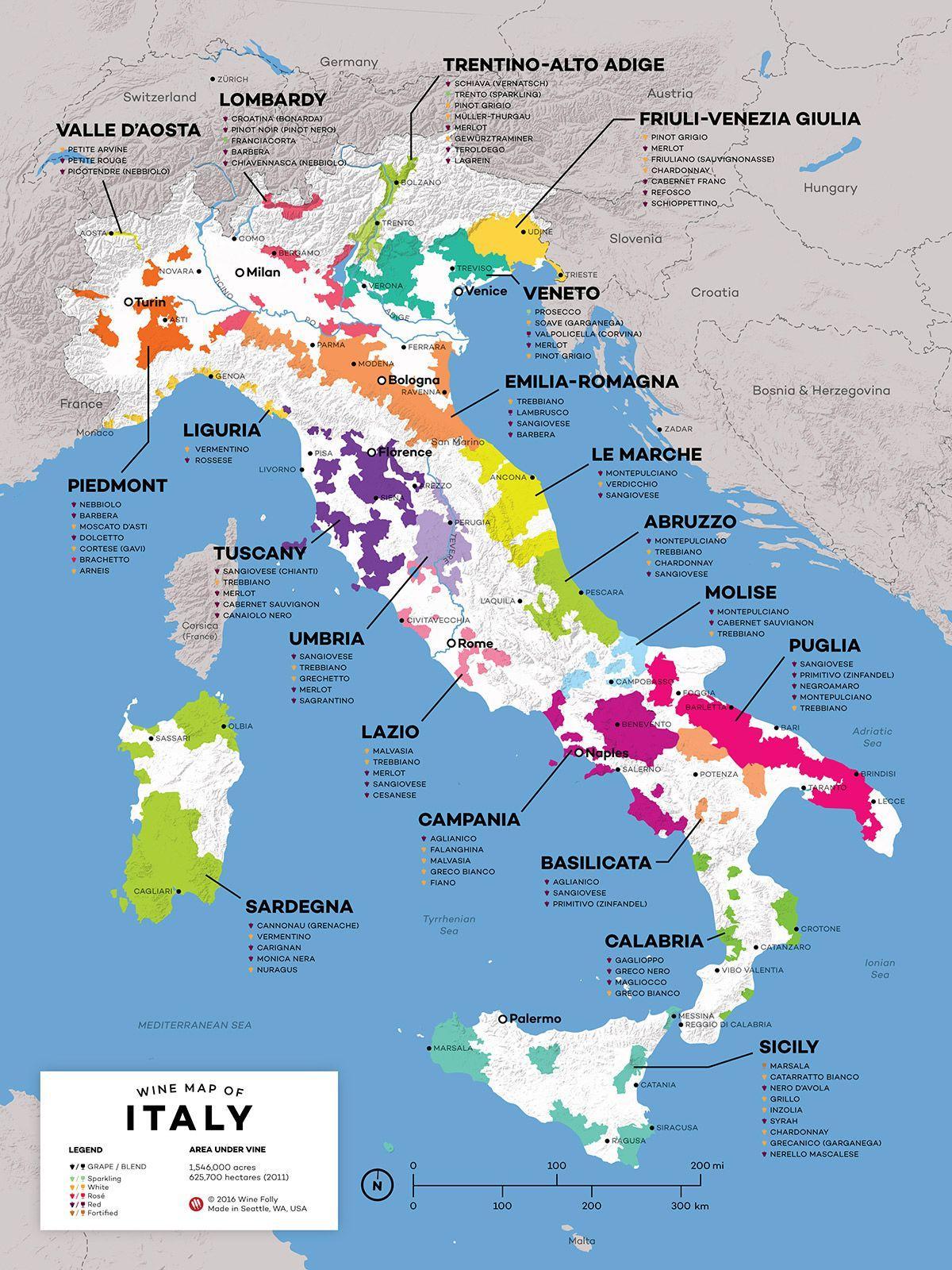 Italië Wijnregio ' S Kaart - Italië Wijn Kaart (Zuid-Europa - Europa)