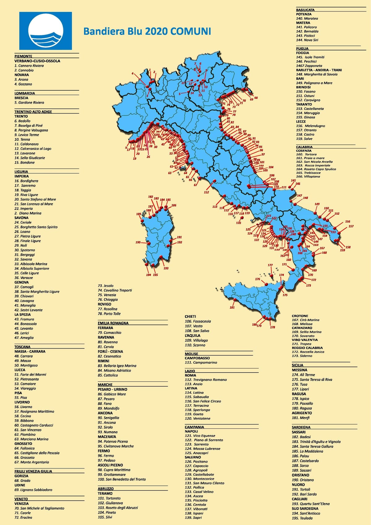 de beste stranden in Italië kaart bekijken