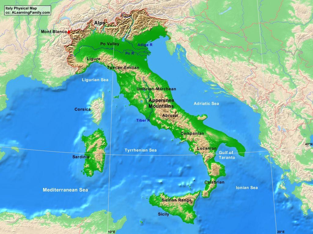 kaart van Italië bergen