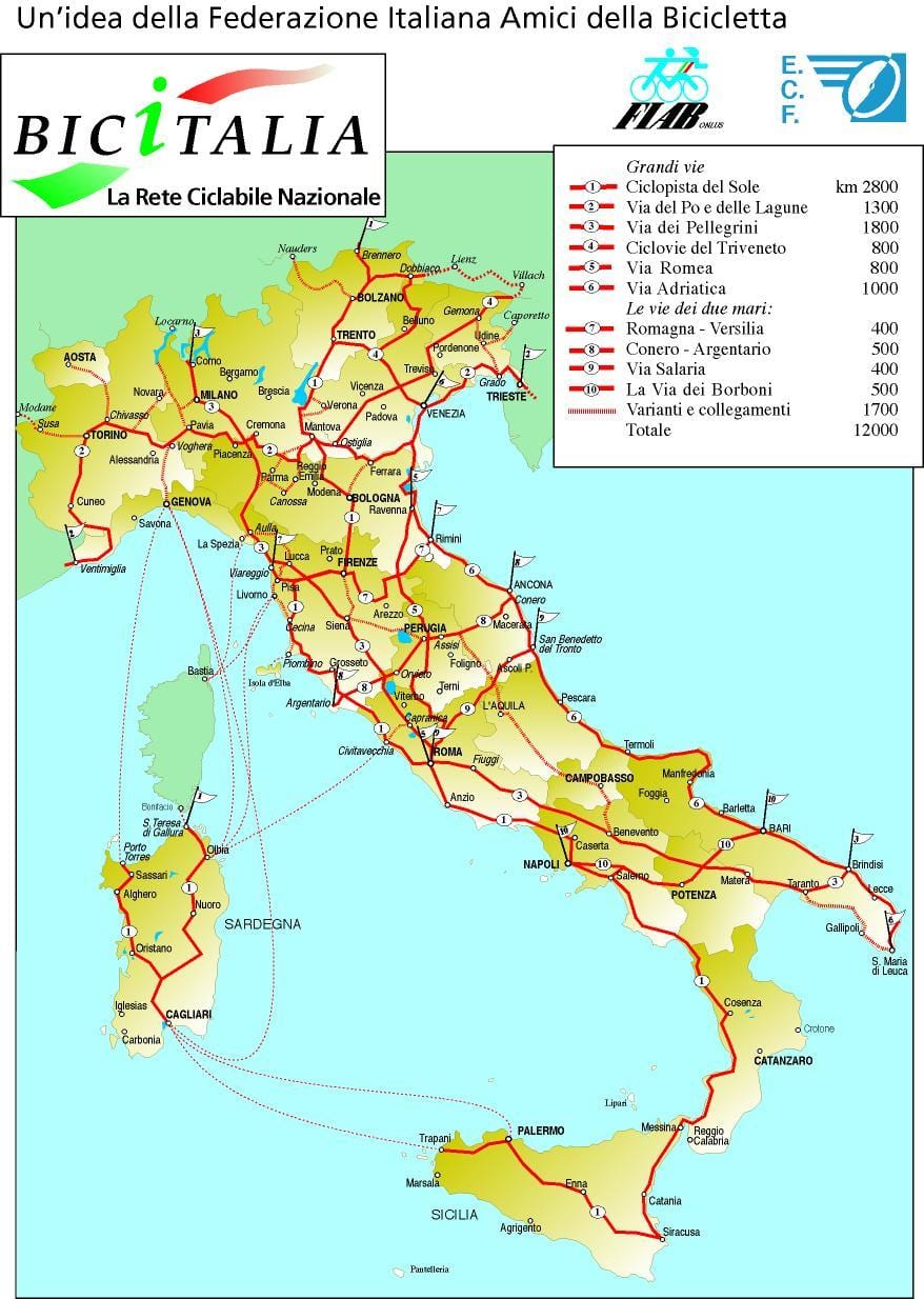kaart van Italië fiets