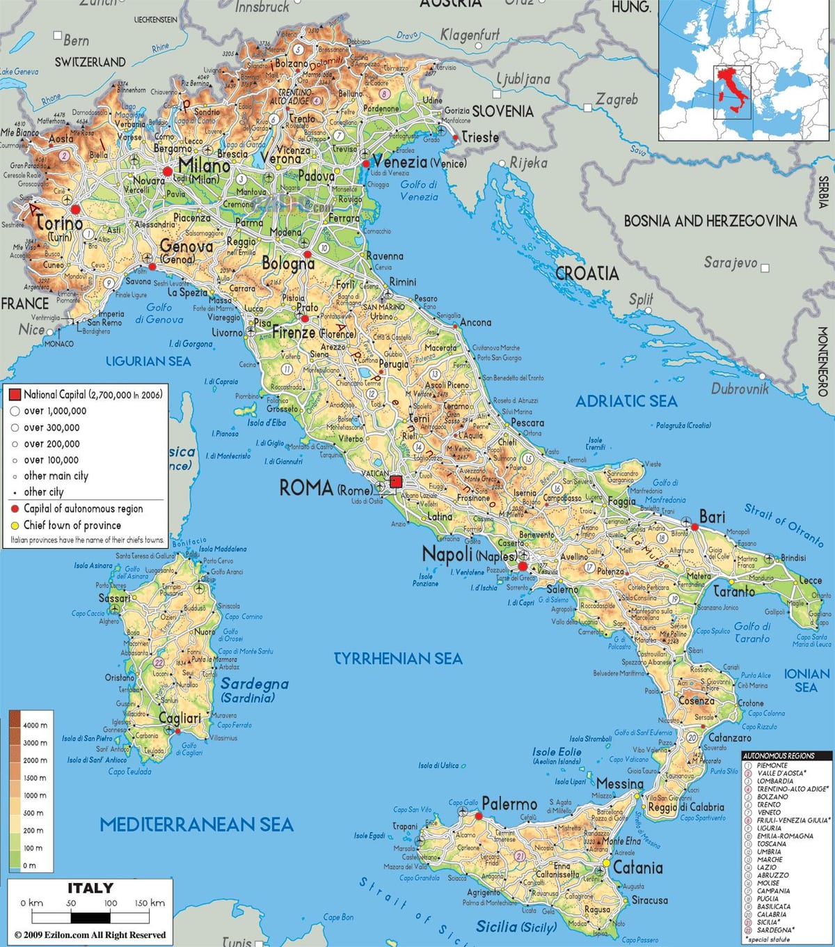 Italië geografische kaart