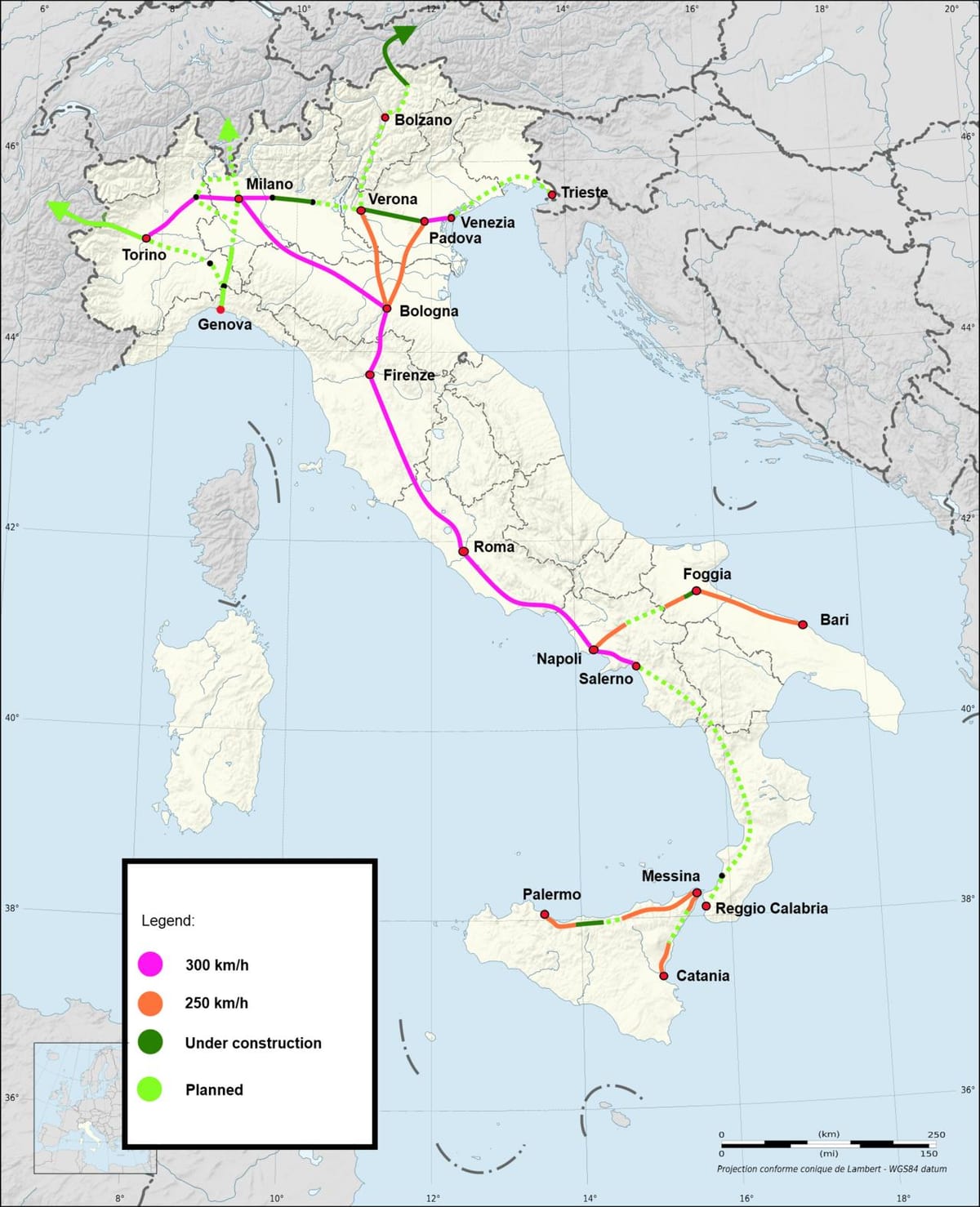 Italië high speed rail kaart