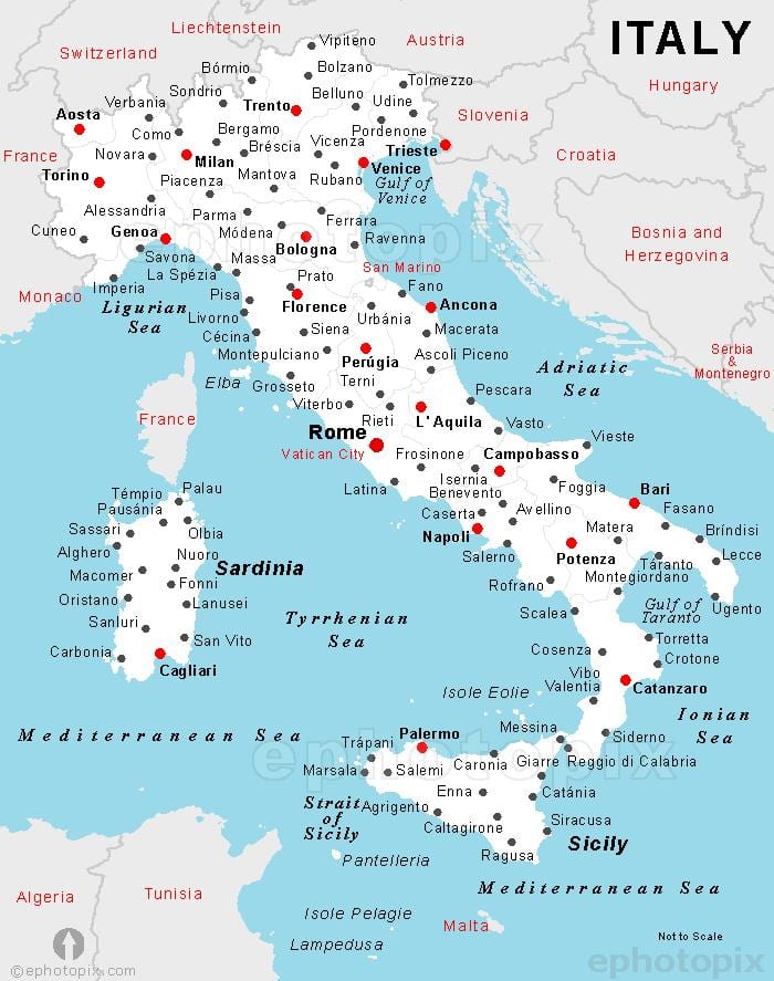 gedetailleerde kaart van Italië, met steden en gemeenten
