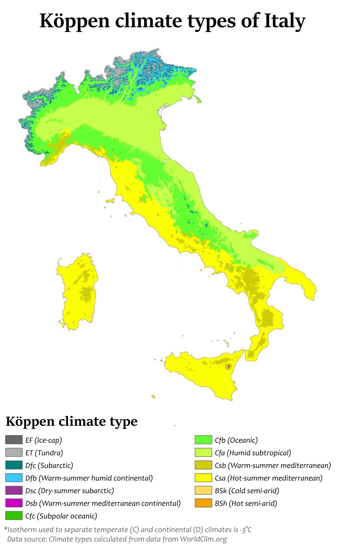 kaart van Italië klimaat