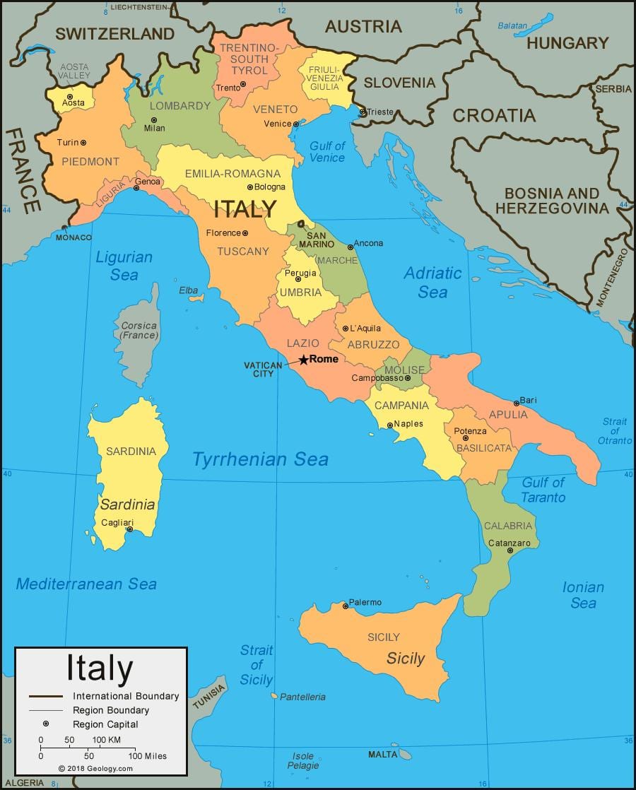 kaart van Italië kust