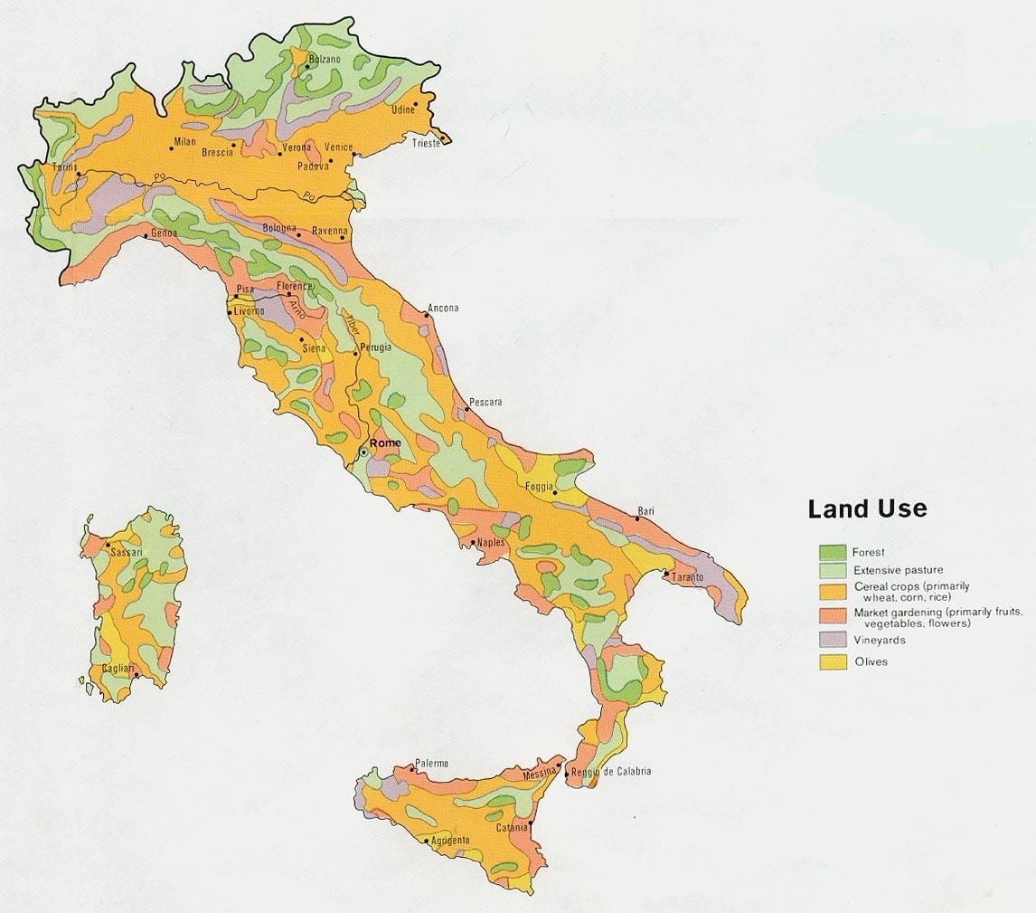 kaart van Italië landbouw