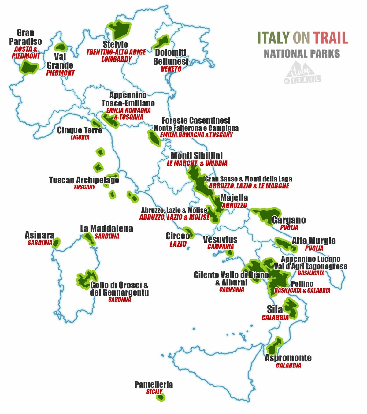 Italië de nationale parken kaart