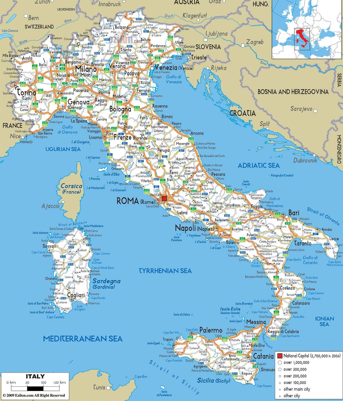 wegenkaart van Italië gedetailleerde