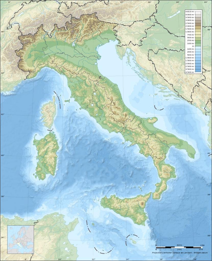 kaart van italië topografische
