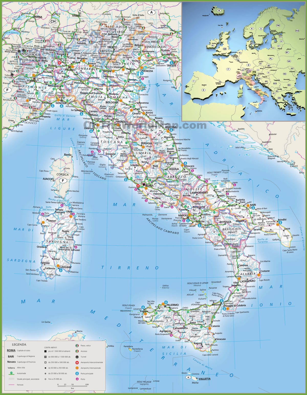 kaart van Italië vervoer