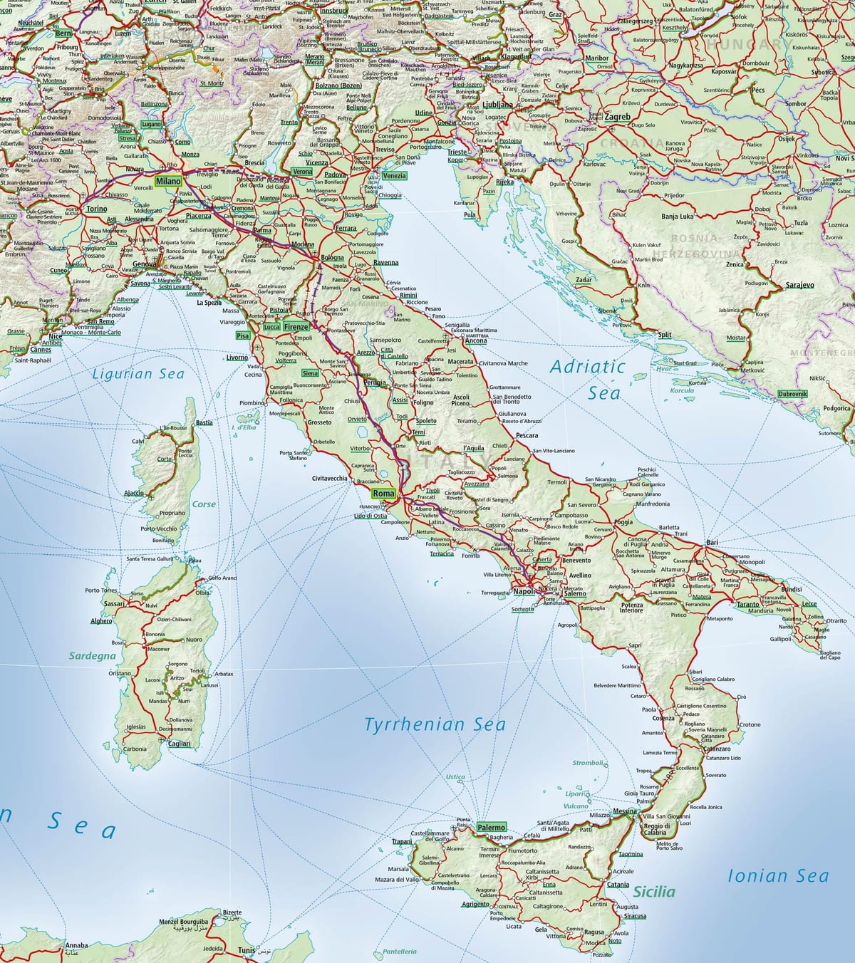 Italië-rail systeem op kaart