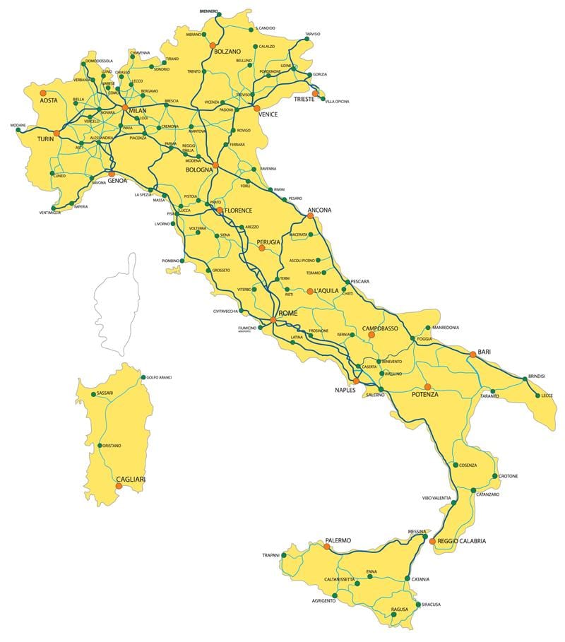 Italië trein systeem kaart