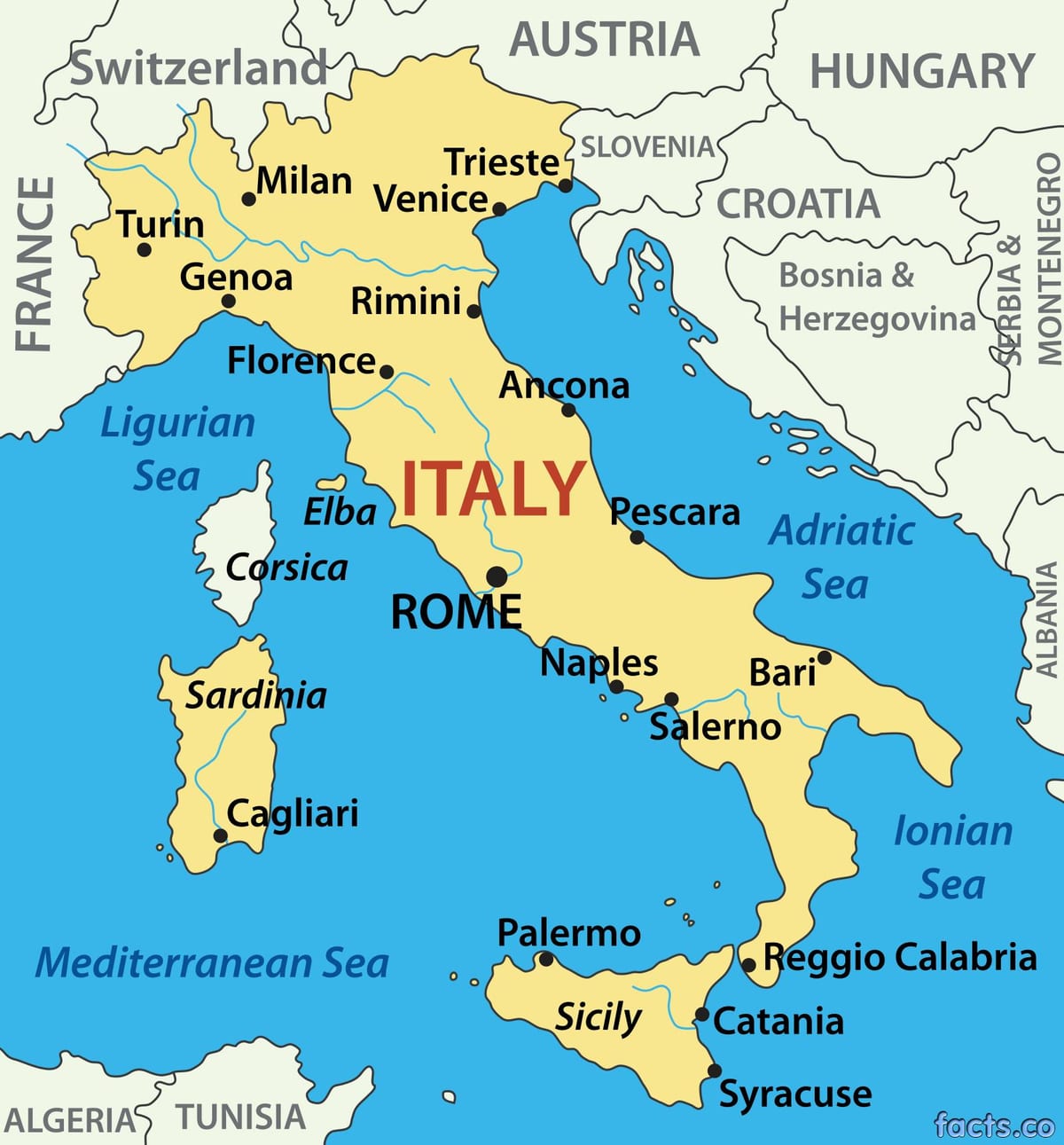 kaart van Italië zee