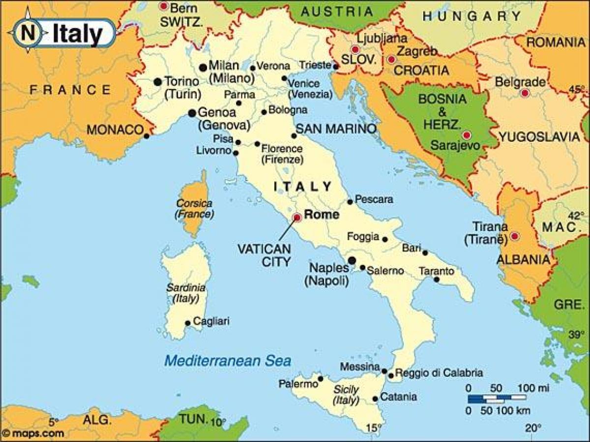 kaart van Italië en in de omringende landen