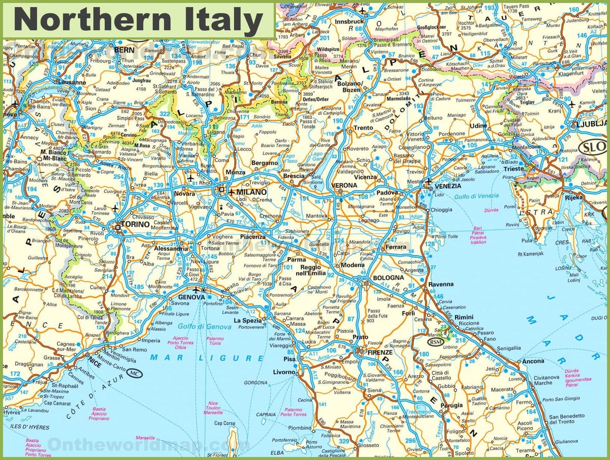 noord-Italië toeristische kaart