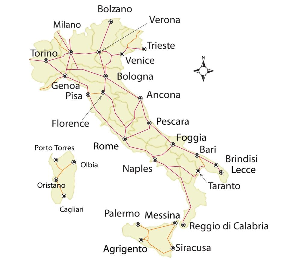 trein kaart Italië netwerk