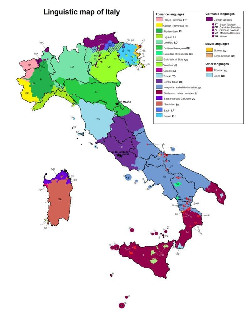 kaart van Italië taalkundige