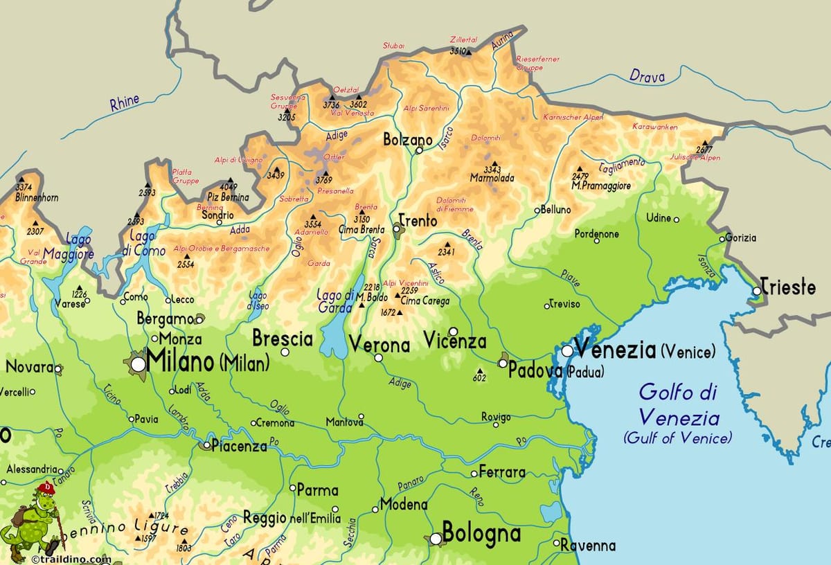kaart van noord-oost-Italië