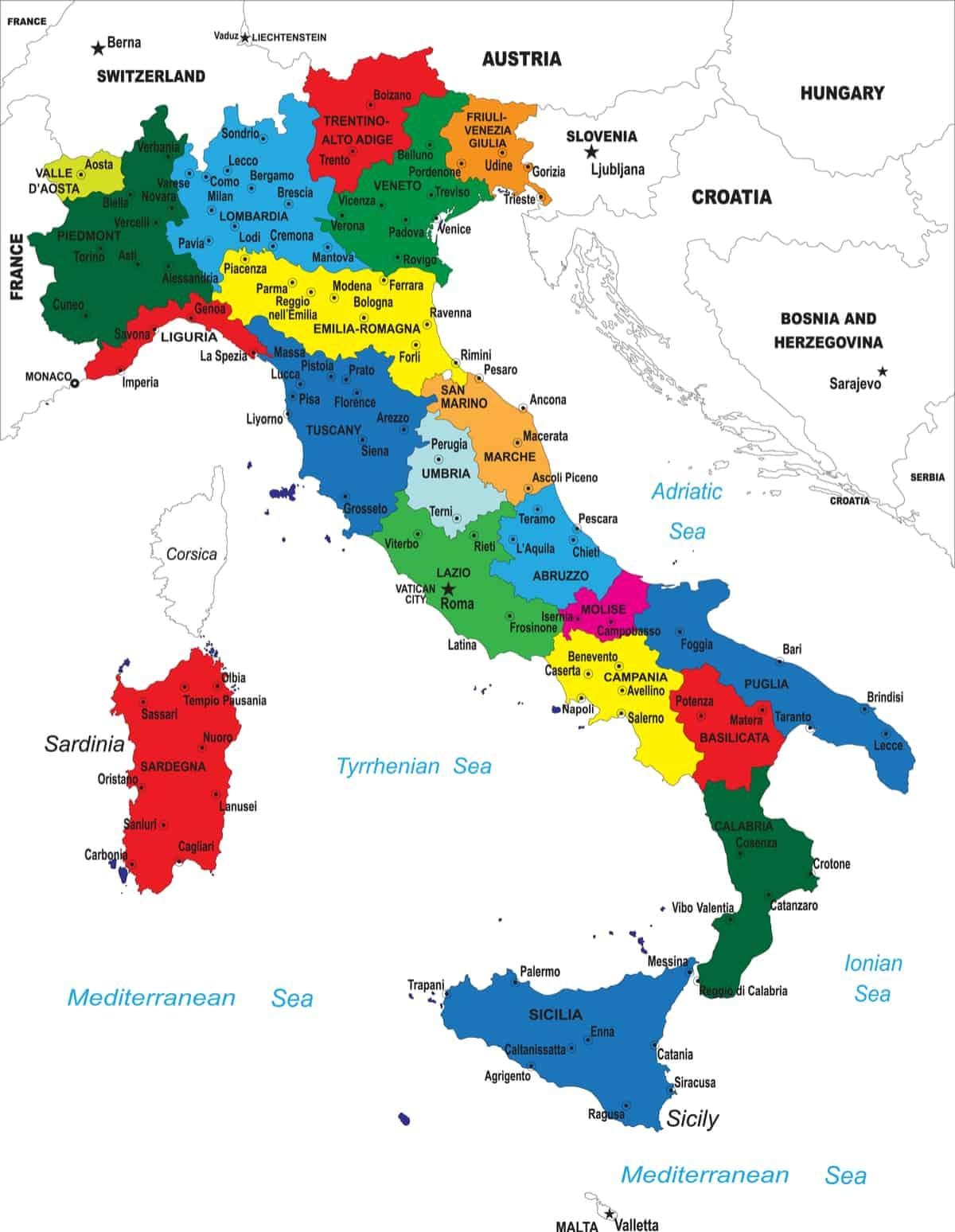 kaart van Italië politieke