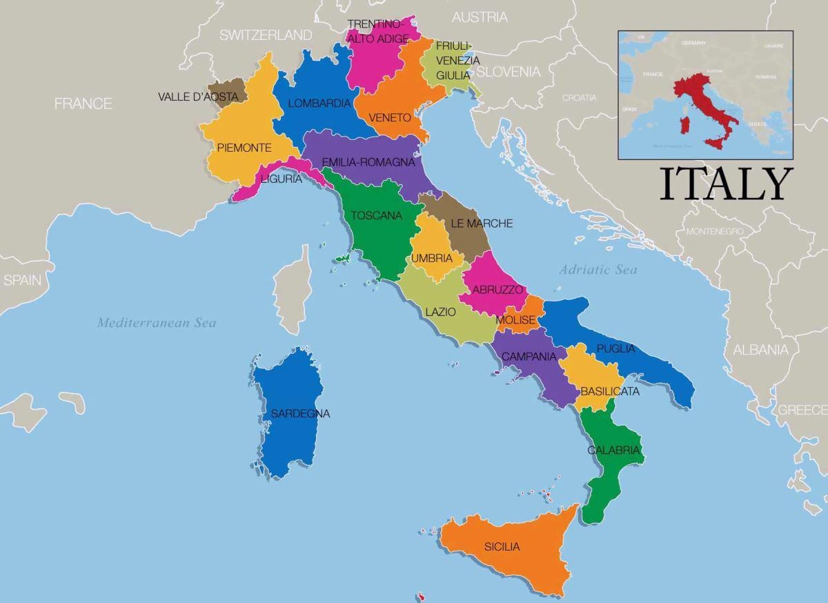 kaart van Italië en de regio ' s