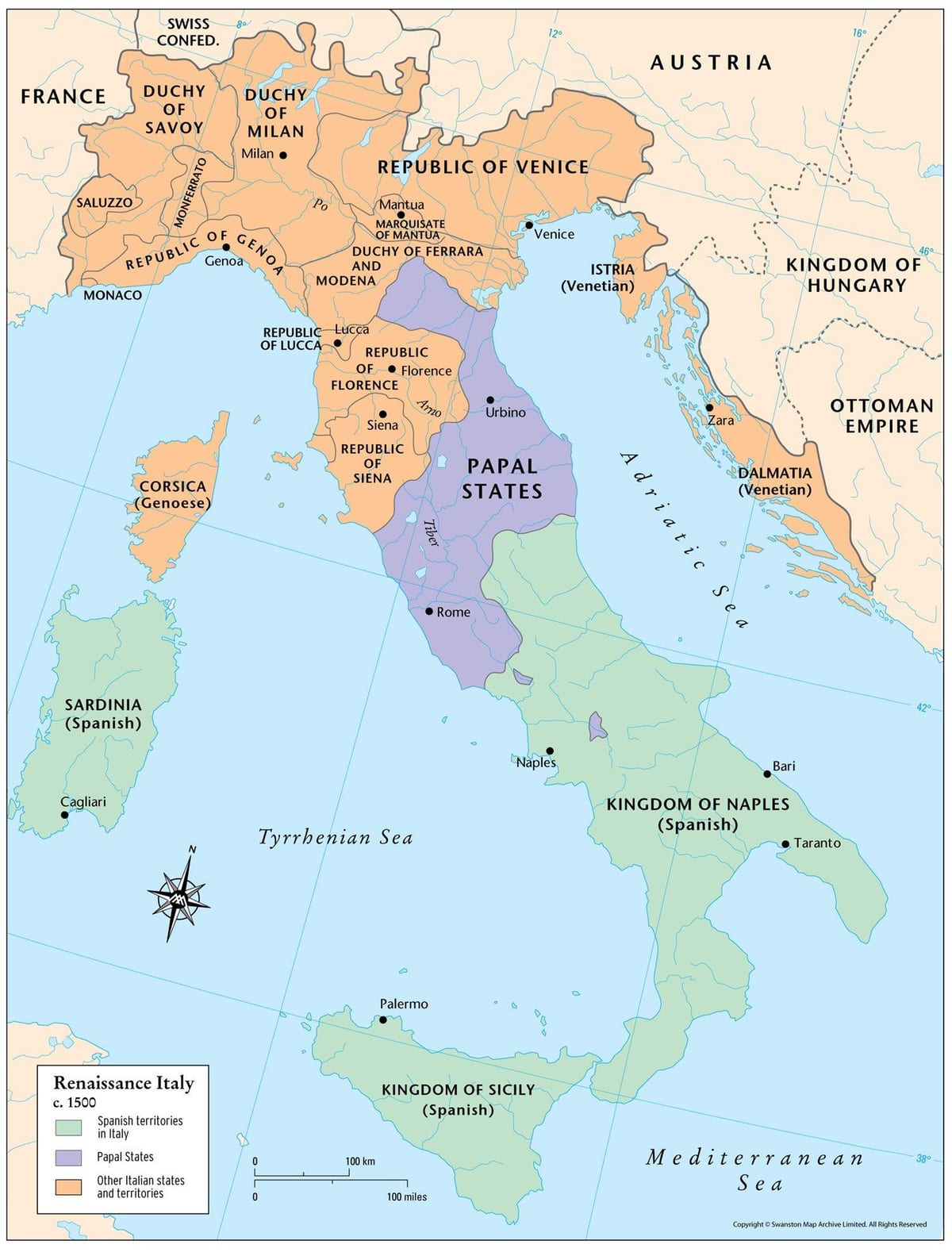 kaart van Italië van de renaissance