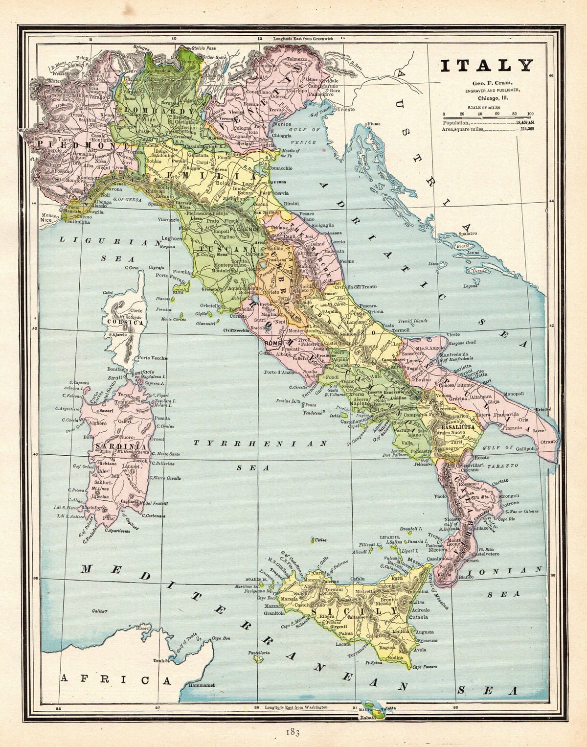 kaart van Italië vintage