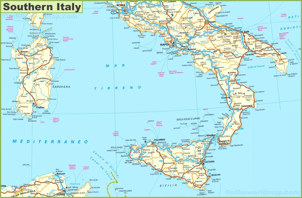 wegenkaart van zuid-Italië