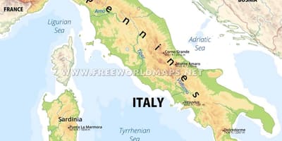 Italië fysieke kenmerken kaart