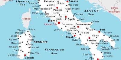 Gedetailleerde kaart van Italië, met steden en gemeenten