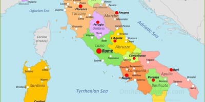 Italië kaart met steden en regio ' s