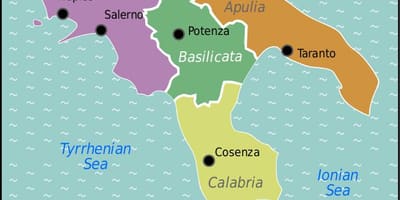 Kaart van zuid-Italië, met steden